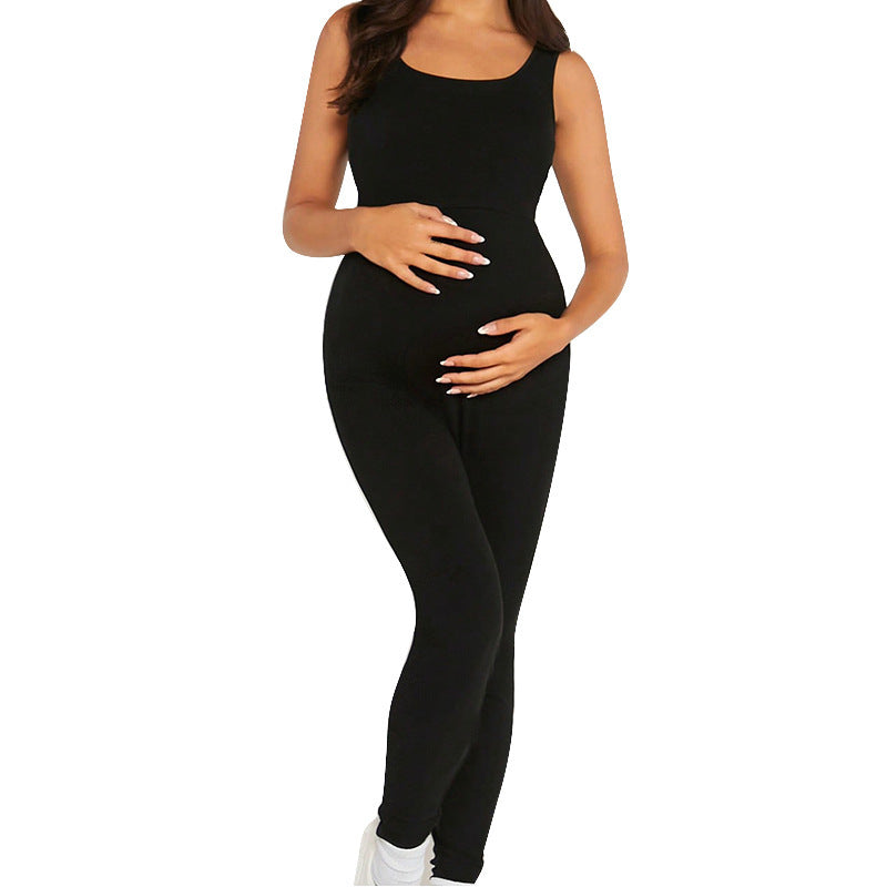 Pregnant Women Fashion Casual Solid Color Tight Hip Jumpsuits