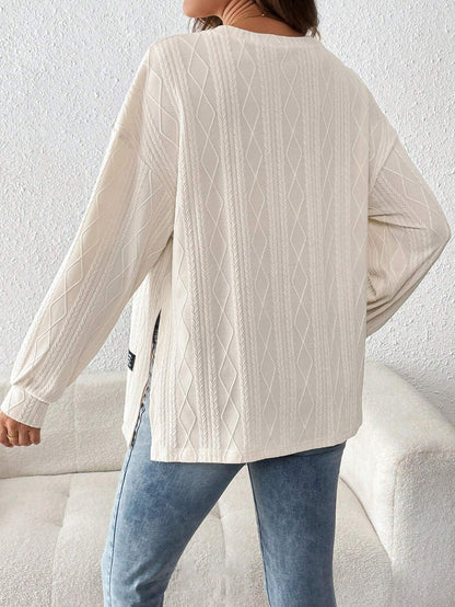Pregnant Women Fashion Casual Solid Color Textured Crewneck Long Sleeve Split Top