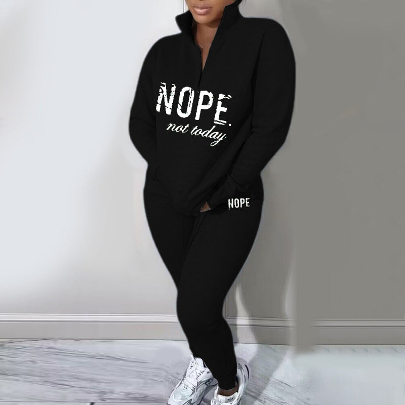 Athleisure Women Letter Printed Casual Long Sleeve Zipper Sweatershirt And Pants Fashion Two Pieces Suit