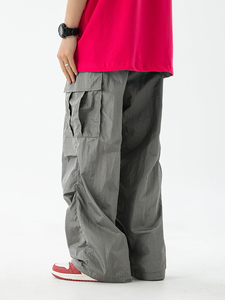 Women Simple Metal Nylon Sports Casual Cargo Pants