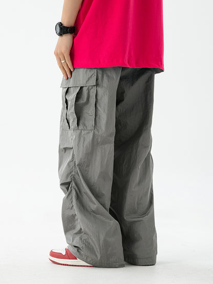 Women Simple Metal Nylon Sports Casual Cargo Pants