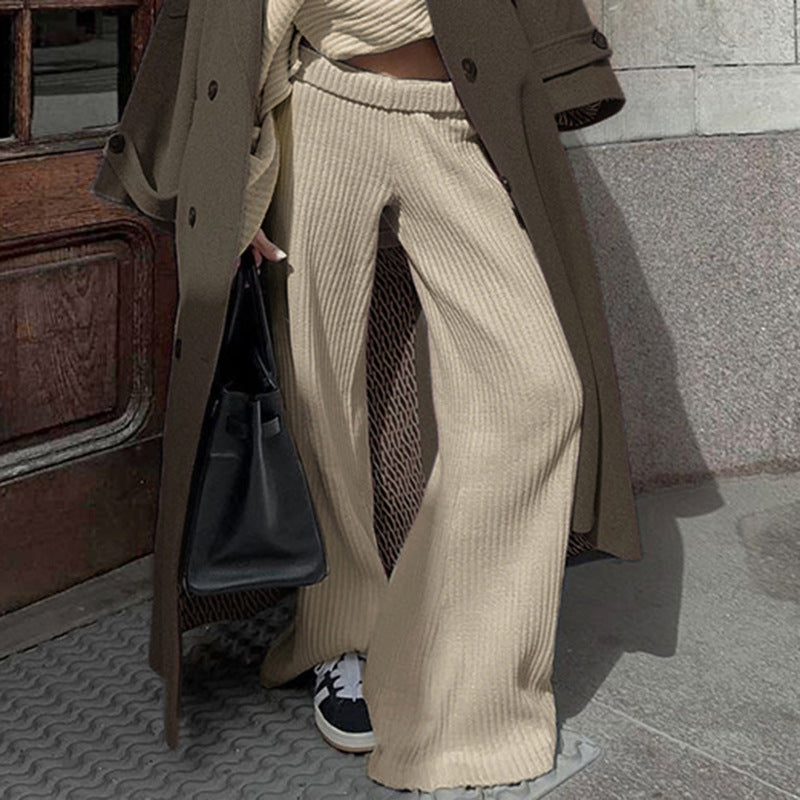 Women Fashion Casual Loose Striped Knitted Pants
