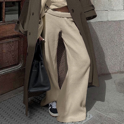 Women Fashion Casual Loose Striped Knitted Pants