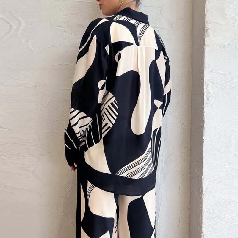 Conjunto de dos piezas informal de moda con pantalones de manga larga y estampado elegante para mujer