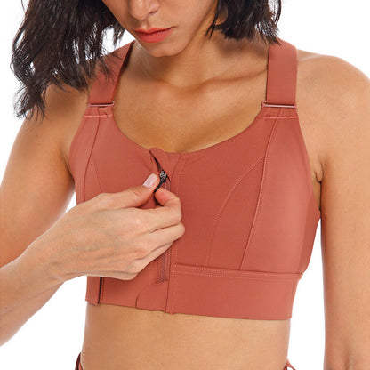 Women Casual Solid Color Yoga Zipper Plus Size Adjustable Sports Bra