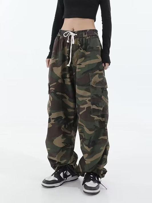 Vintage Camouflage Hip Hop Drawstring Casual Women Street Cargo Pants
