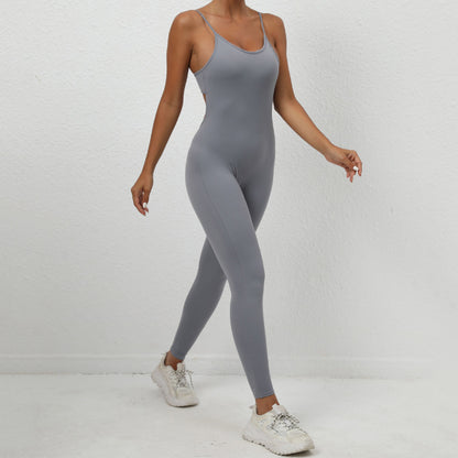 Women Fashion Casual Solid Color Skinny Sports Jumpsuit
