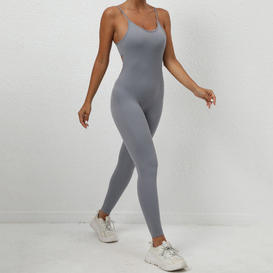 Women Fashion Casual Solid Color Skinny Sports Jumpsuit