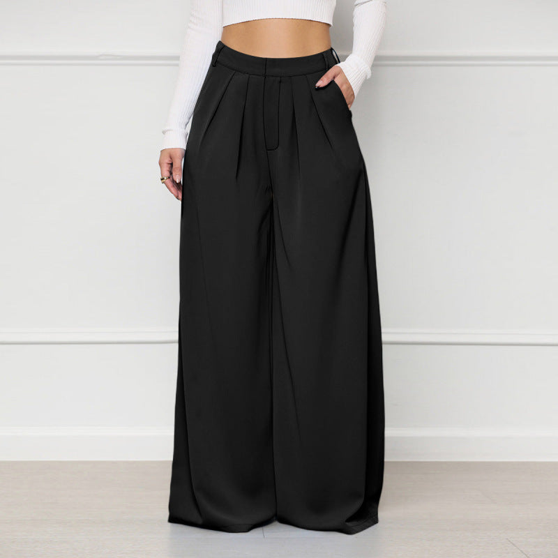Women Solid Color High Waist Loose Casual Fashion Wide Leg Pants