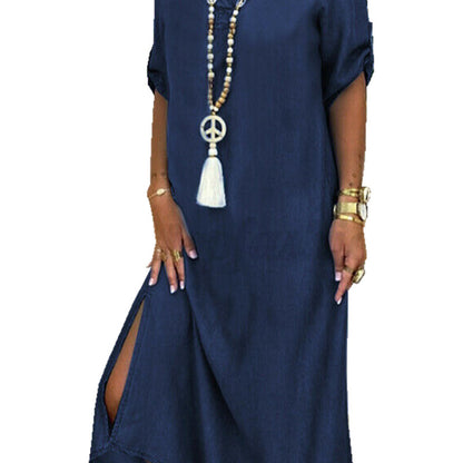 Vestido vaquero holgado informal de talla grande para mujer