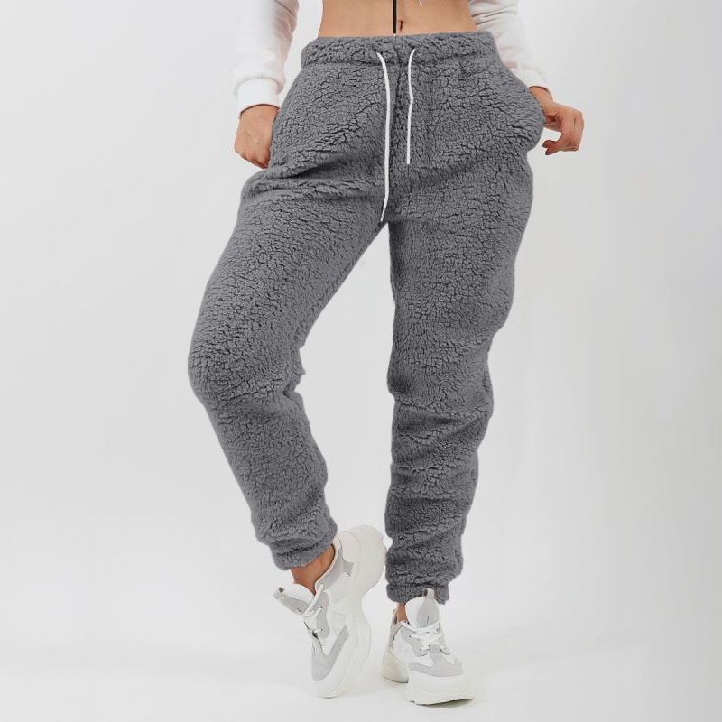 Women Plus Size Casual Solid Color Sports Plush Pocket Casual Pants