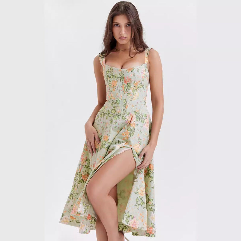 Vestido informal elegante con estampado floral y abertura lateral para mujer