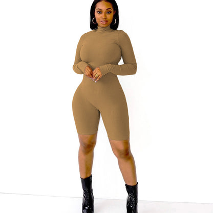 Mono informal de manga larga con cremallera y tiras en los lados de color liso para mujer