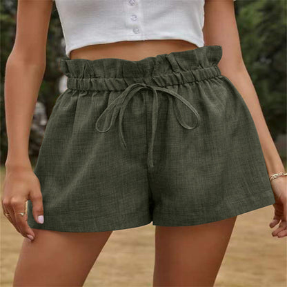 Summer Women Casual Solid Color High Waist Lace-Up Loose Shorts