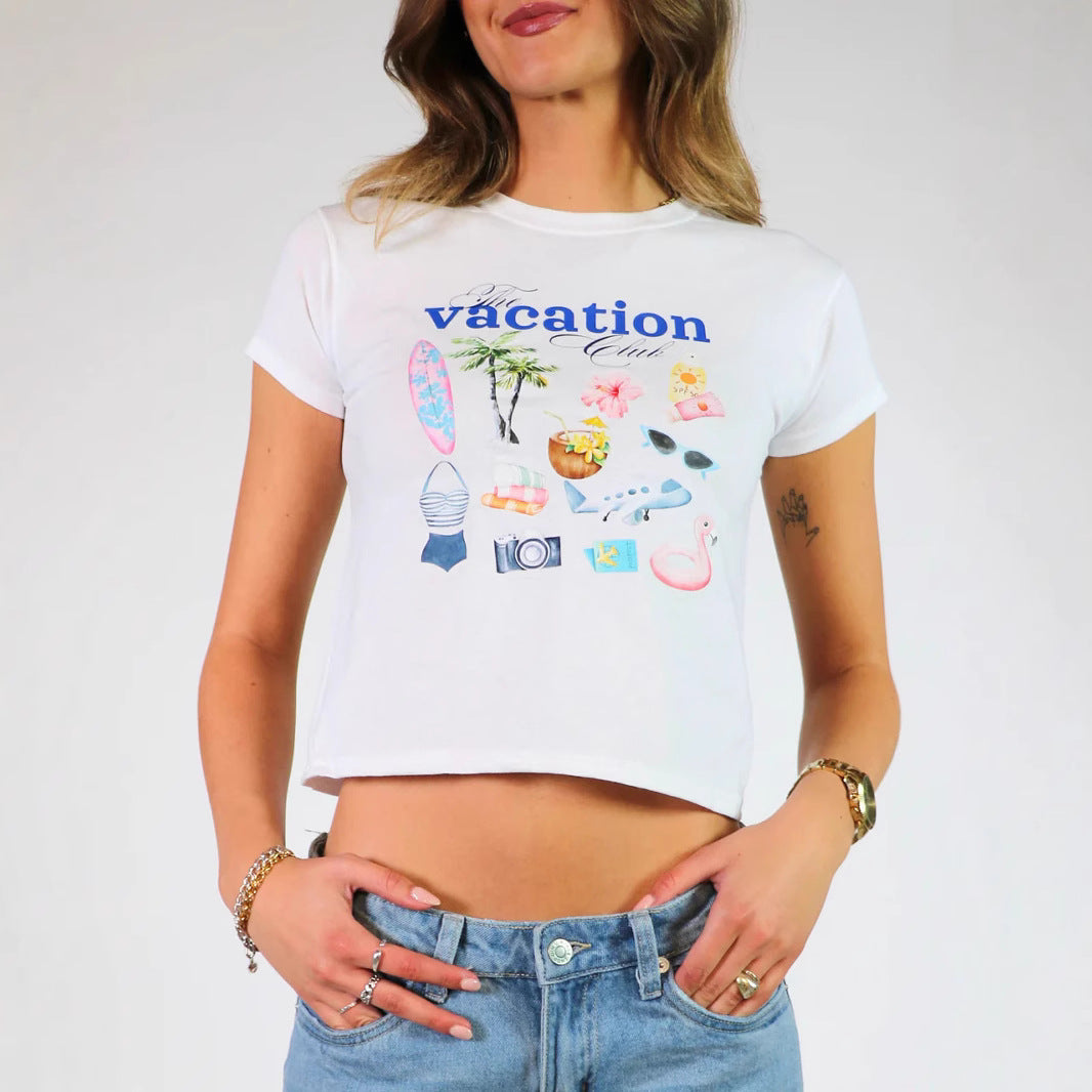 Camiseta de manga corta con estampado casual de moda para mujer