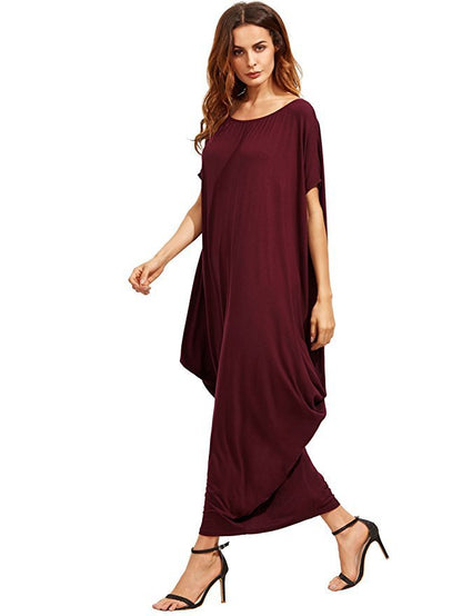 Women Fashion Casual Loose Solid Color Maxi Dress