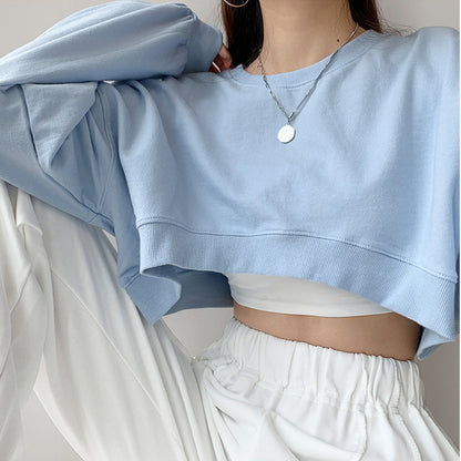 Women Basic Casual Edgy Long Sleeve Autumn Solid Color Crop Top