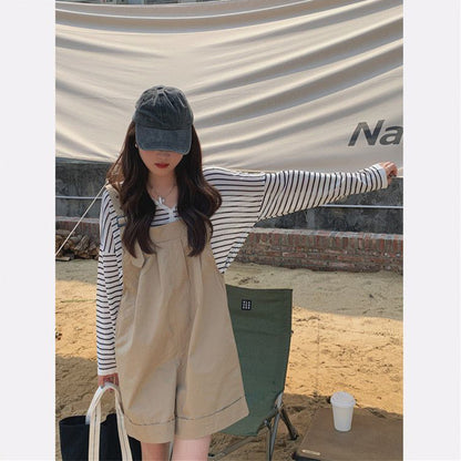 Women Summer Solid Color Casual Edgy Loose Overalls