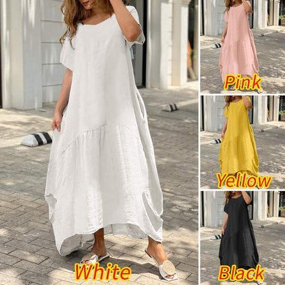 Vestido largo informal de verano para mujer, holgado, de algodón y lino, talla grande