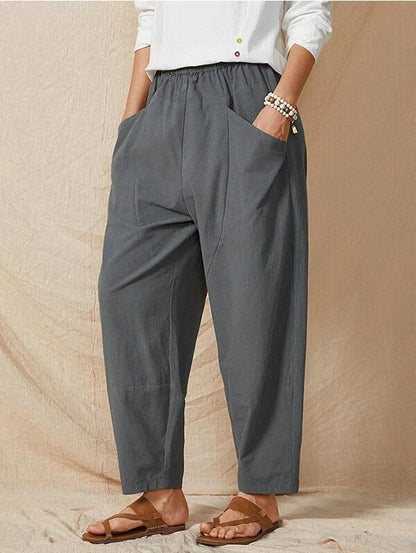 Women Solid Color Casual Stitching Loose Harem Elastic Waist Pants