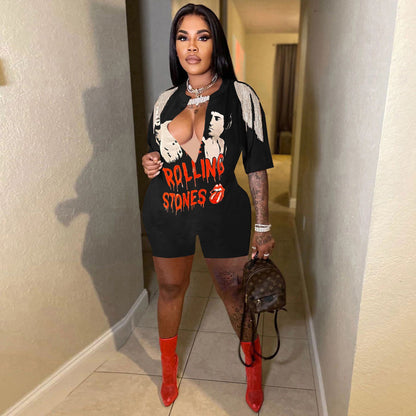 Women Summer Casual Hip-Hop Style Printed Tassel Short-Sleeved Rompers