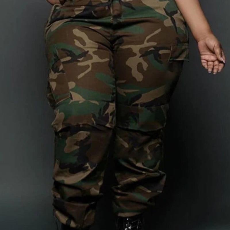 Plus Size Women Casual Sports Camouflage Print Pants Bottoms