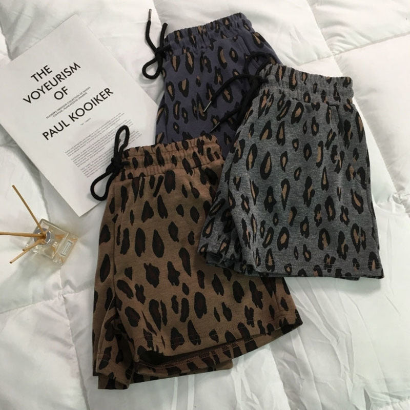 Sports Women Summer Leopard Print Loose Oversized Casual Elastic Waist Short