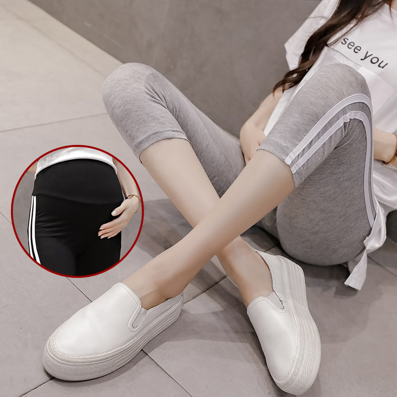 Summer Casual Side Stripe Belly-Supporting Leggings For Pregnant Women