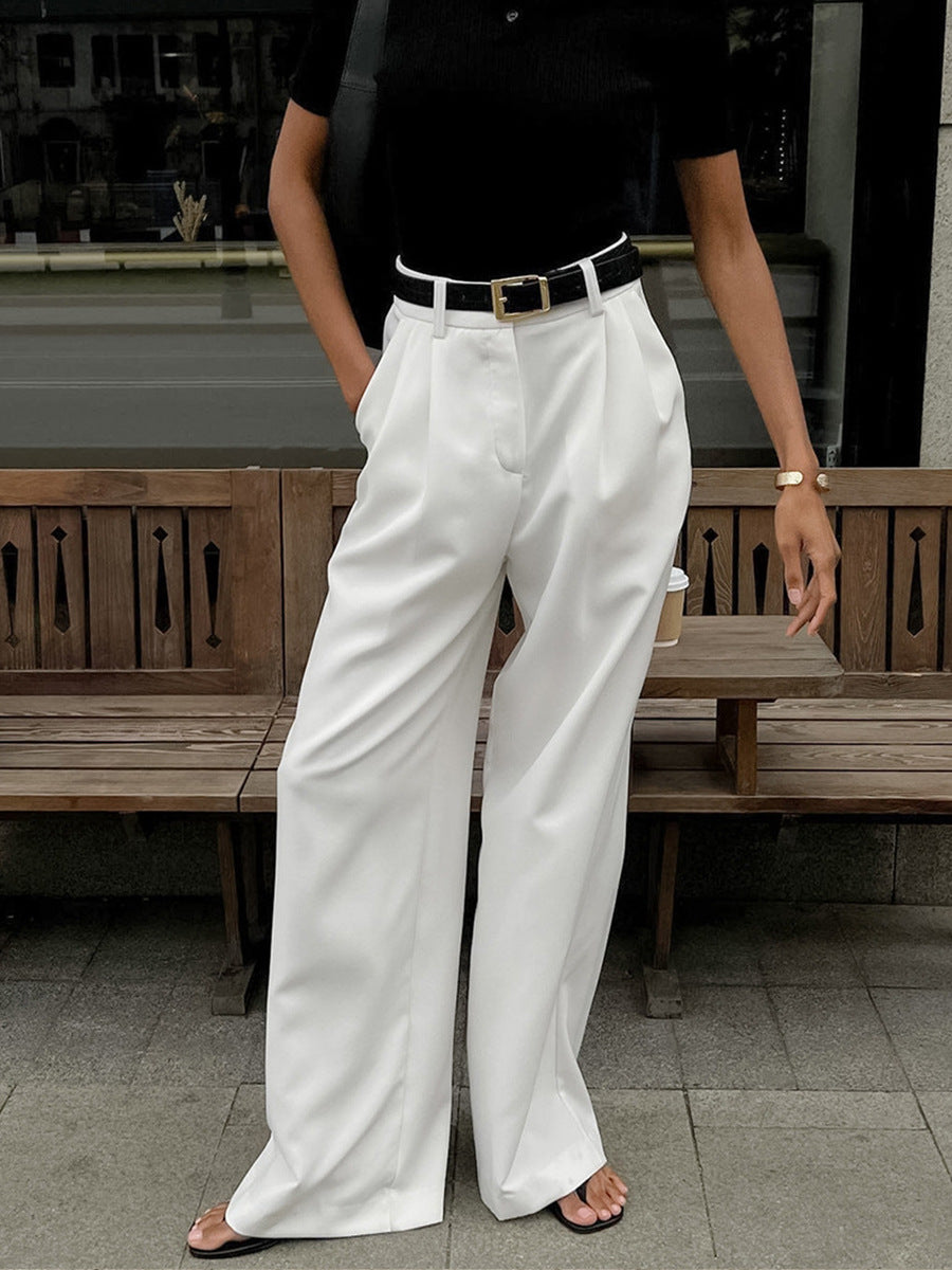 Women Fashion Casual Loose Solid Color High Waist Pants