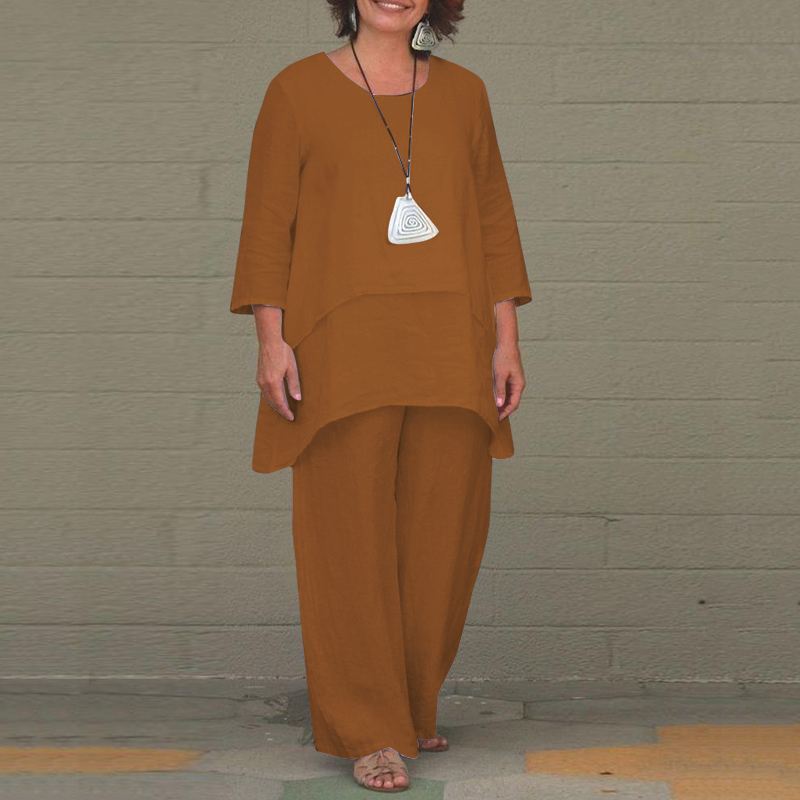 Conjunto de dos piezas para mujer, informal, de manga larga irregular, con pantalones anchos y talla grande