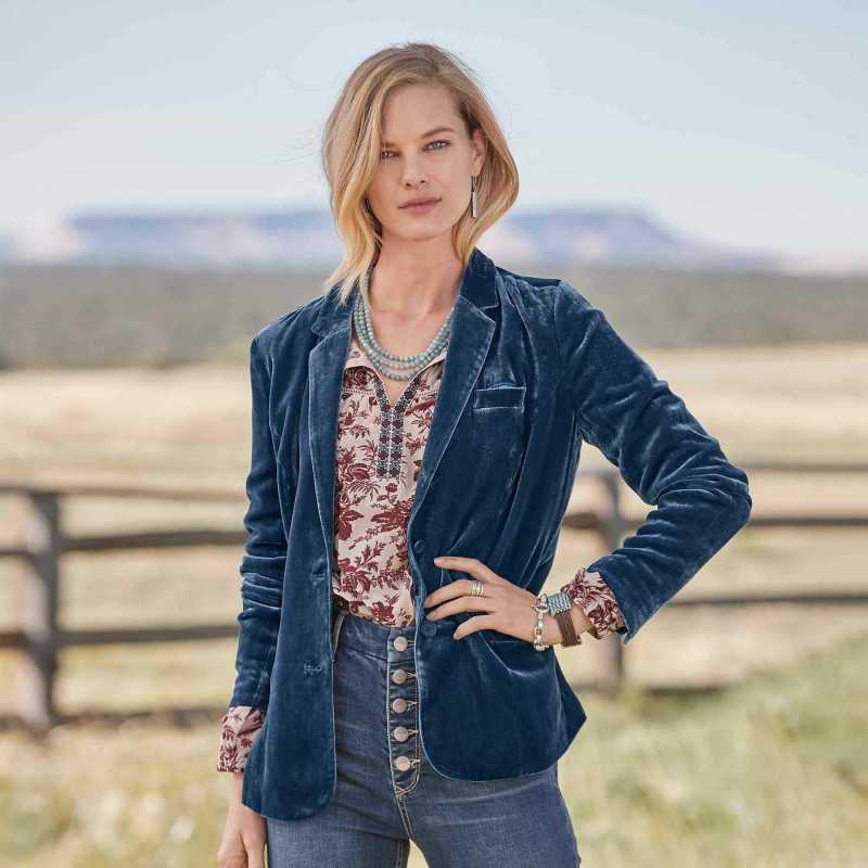 Chaqueta de traje de terciopelo dorado de color liso informal a la moda para mujer