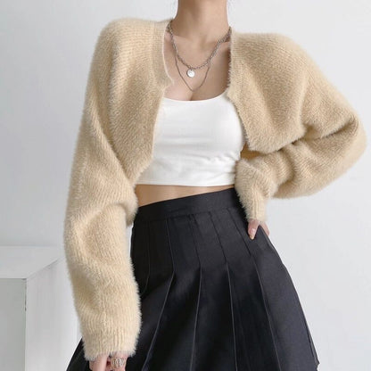 Cárdigan de punto holgado, básico e informal de otoño para mujer, de color liso