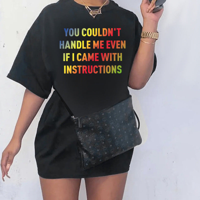 Vestido informal de manga corta con cuello redondo y estampado 3D de letras y eslogan para mujer