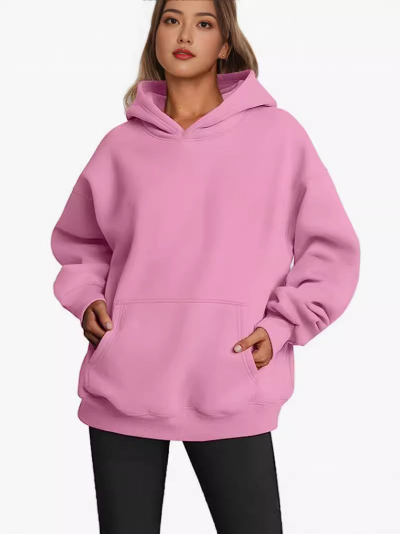 Autumn Winter Women Casual Loose Solid Color Long Sleeve Pocket Blank Hoodies