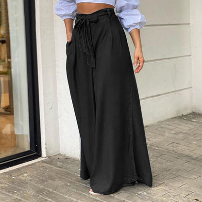 Vaqueros elegantes e informales con cordones, cintura alta, pierna ancha y talla grande para mujer