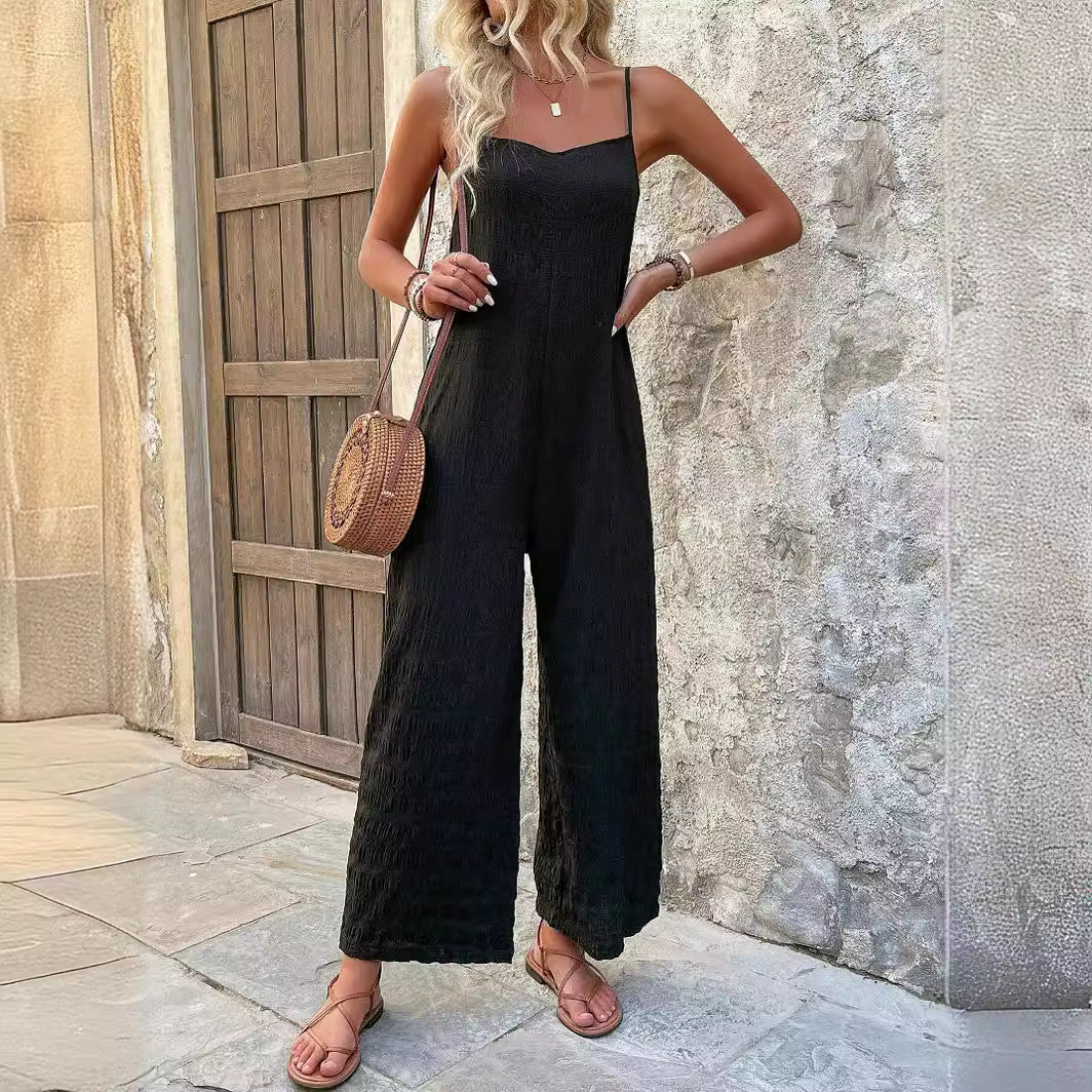 Women Casual Vacation Flower Printed Camisole Wide Leg Jumpsuits