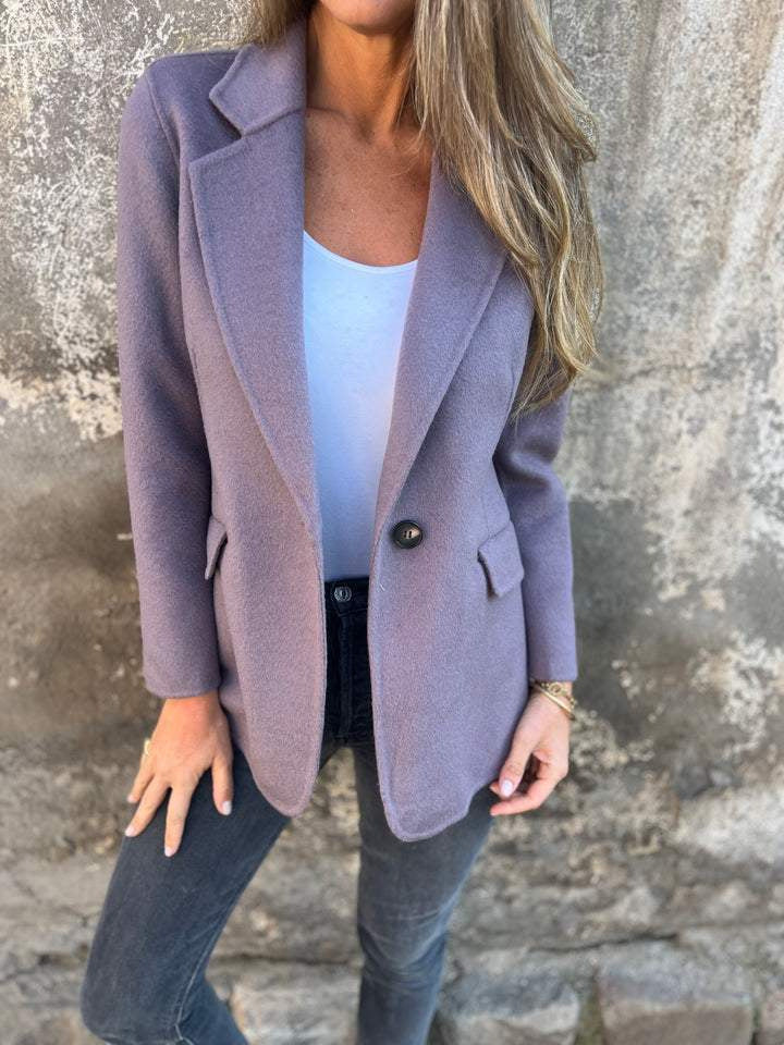 Plus Size Autumn And Winter Women Casual Woolen Lapel Button Fake Pocket Blazer