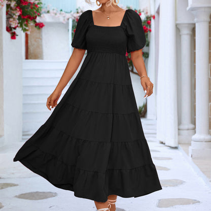 Vestido largo informal de verano para mujer, estilo bohemio, color liso, con hombros descubiertos y volantes