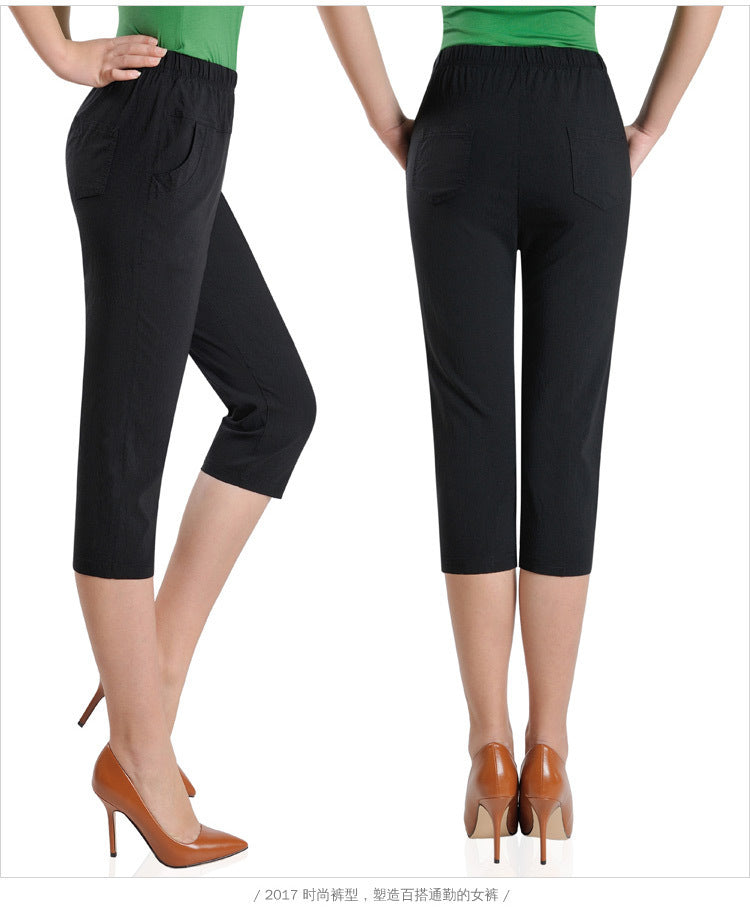 Women Fashion Casual Solid Color Plus Size Cropped Pants