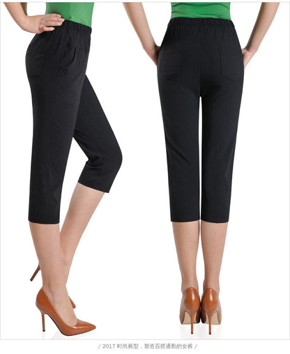 Women Fashion Casual Solid Color Plus Size Cropped Pants