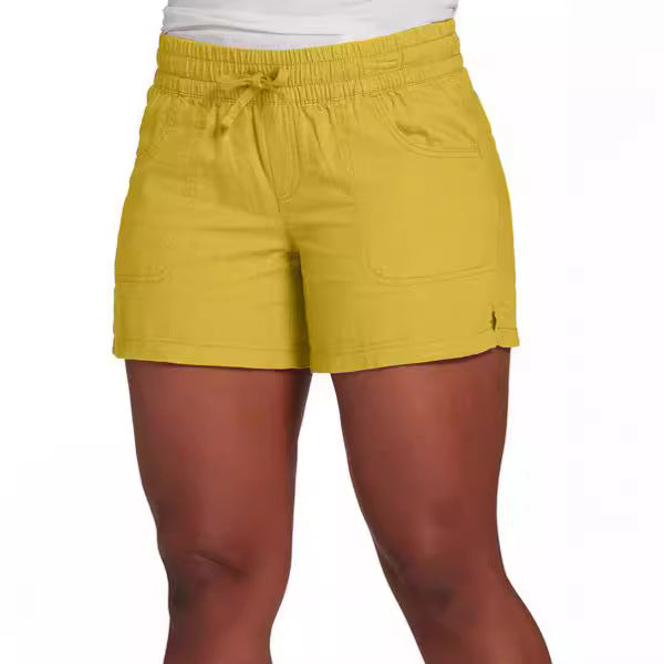 Women Casual Solid Color Plus Size High Waist Pocket Shorts