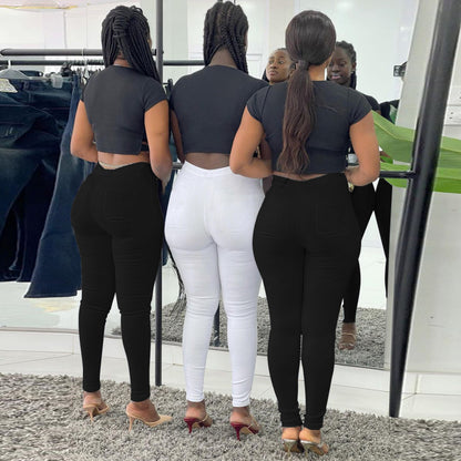 Women Solid Color Casual Tight High Waist High Elastic Skinny Jeans