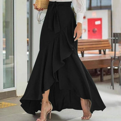 Plus Size Elegant Women Casual Solid Ruffled Fishtail Irregular Skirt