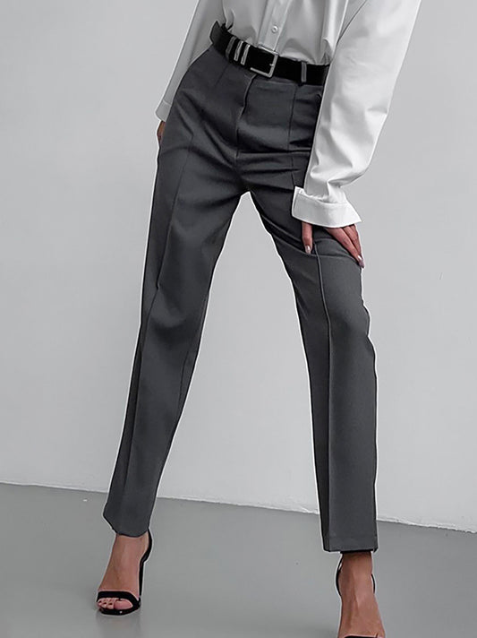 Pantalones rectos de cintura alta de color liso informales a la moda para mujer