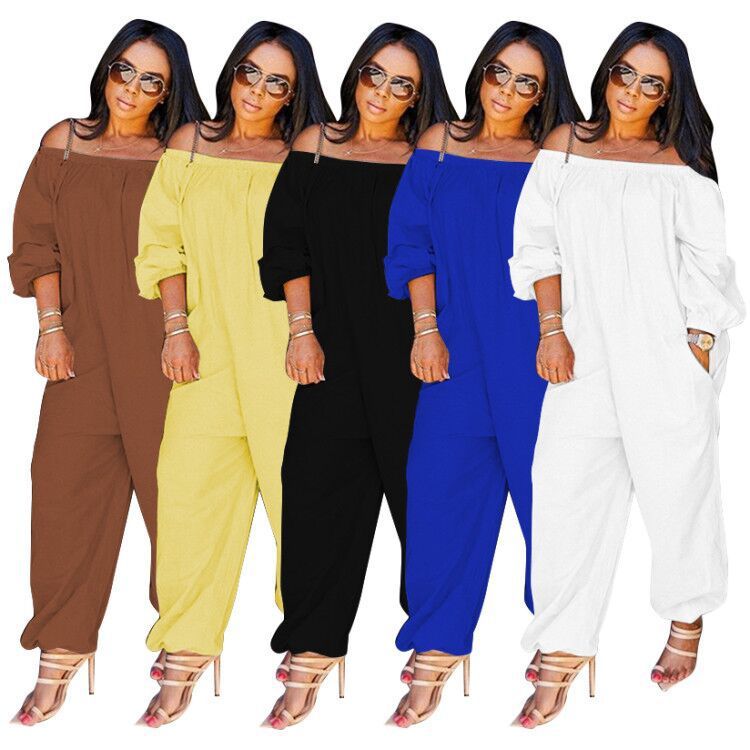 Women Solid Color Casual Off-The-Shoulder Jumpsuits