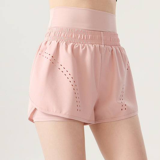Pantalones cortos deportivos casuales de cintura alta de color sólido para mujer