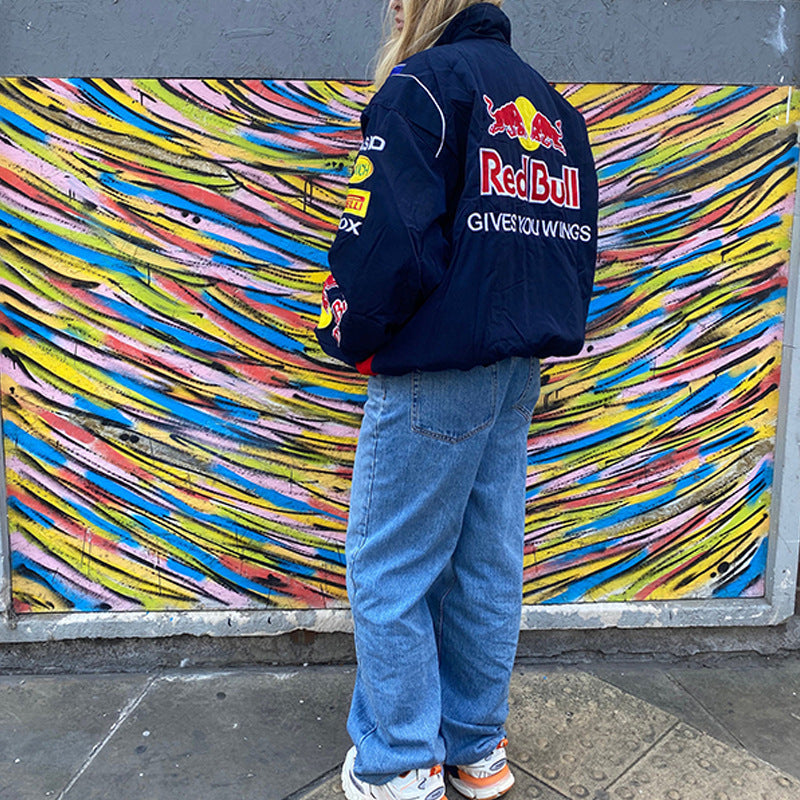 Chaqueta de béisbol de manga larga con estampado de letras negras informal para mujer