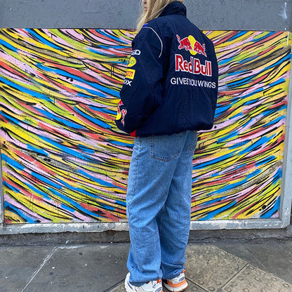 Chaqueta de béisbol de manga larga con estampado de letras negras informal para mujer