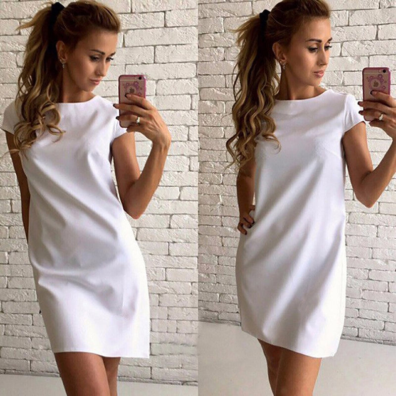 Women Basic Elegant Summer Beach Casual Short Sleeves Loose Mini A-line Dress