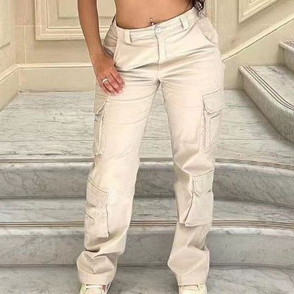 Women'S Fashion Solid Color Casual Low Waist Loose Cargo Pants